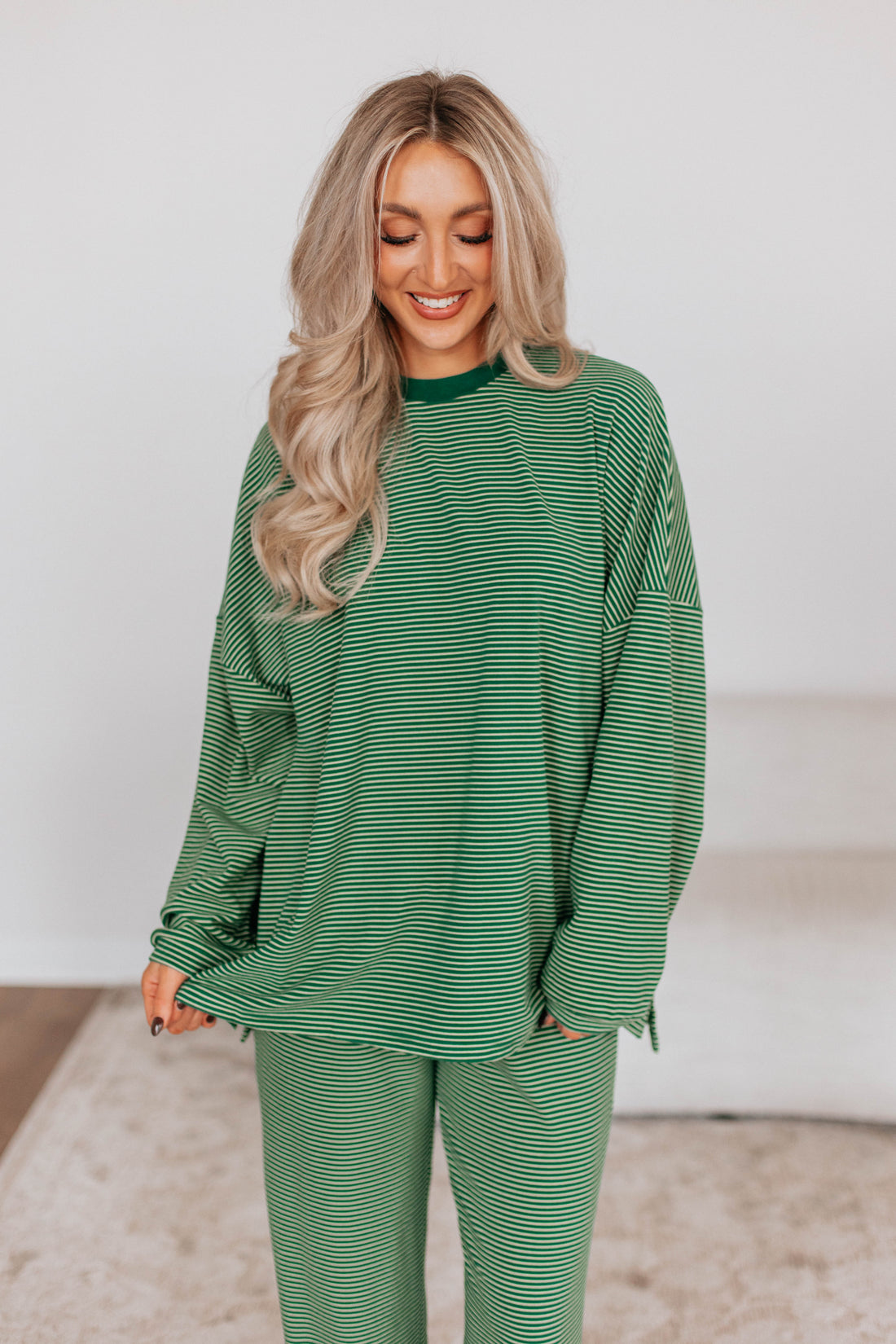 Cayla Striped Top - Hunter Green Mix