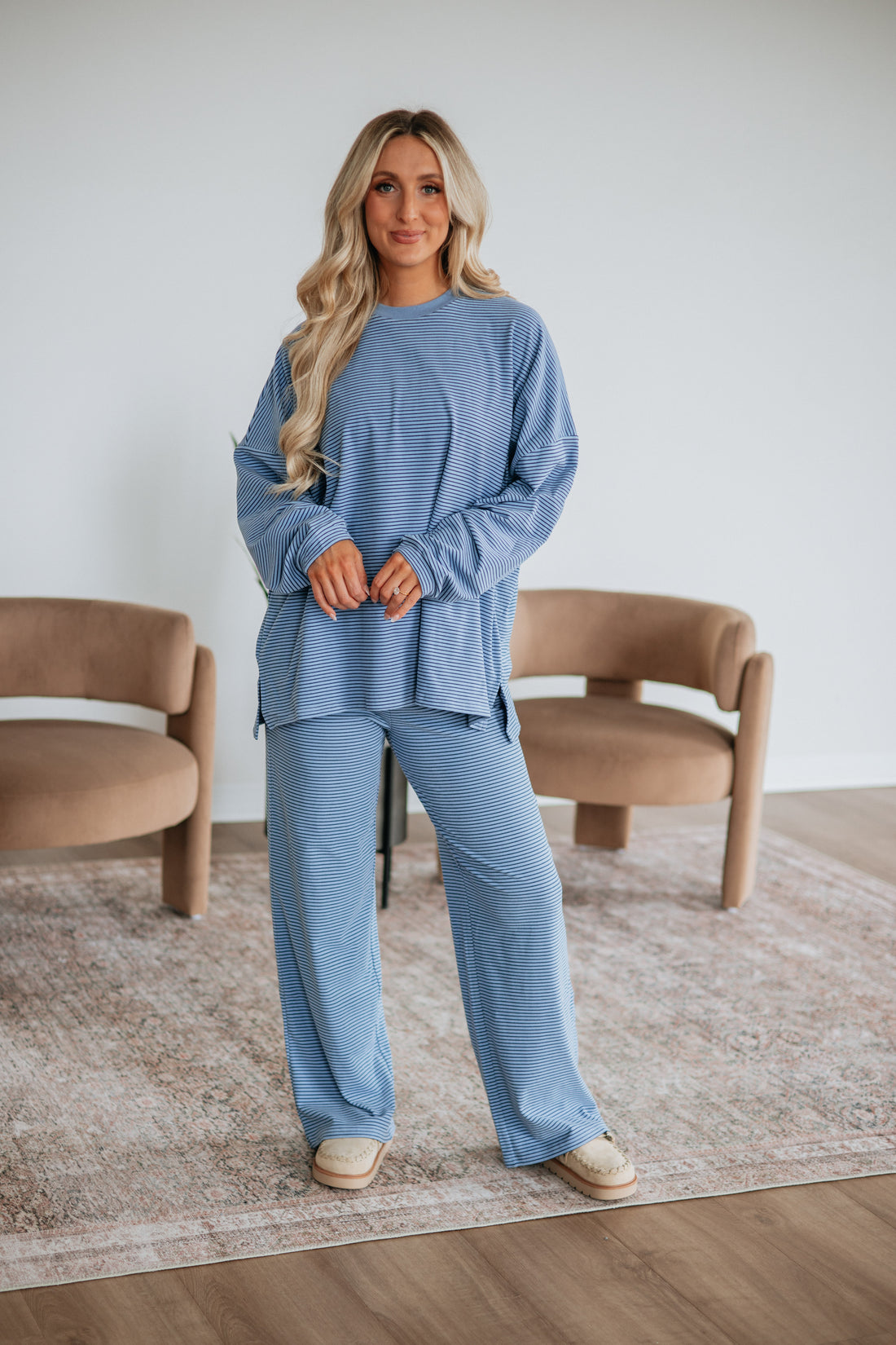 Cayla Striped Pants - Dusty Blue Mix