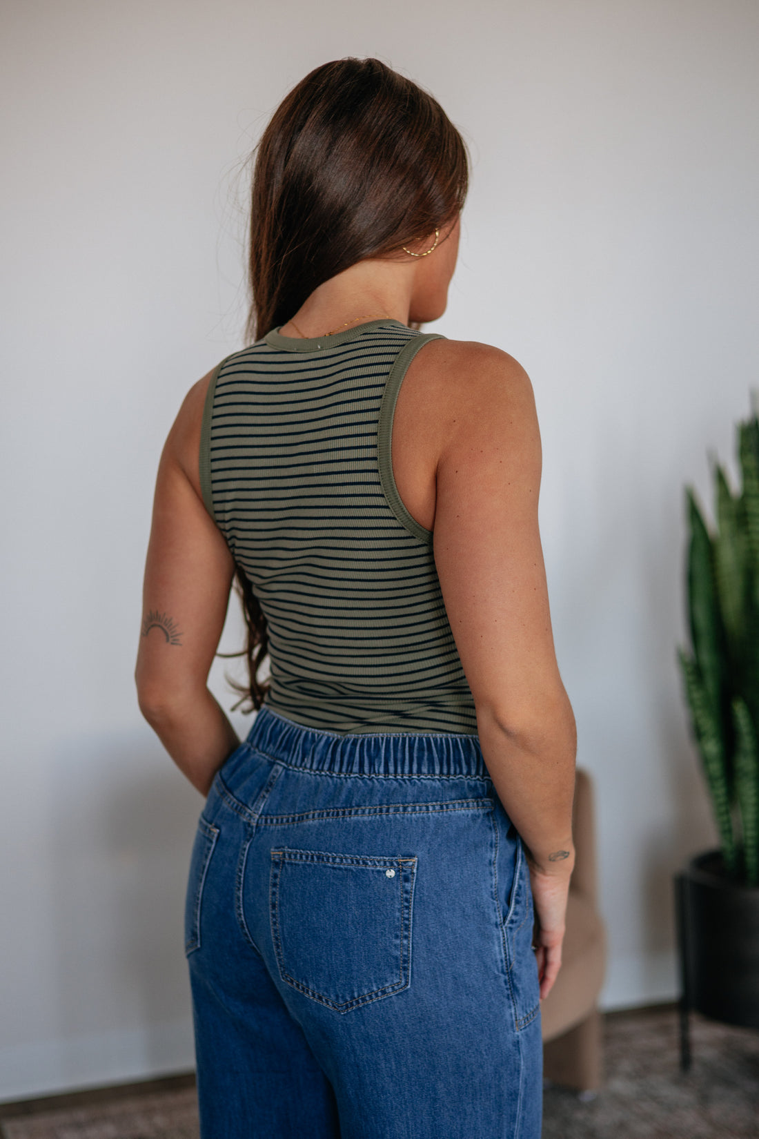April Striped Bodysuit - Olive Mix