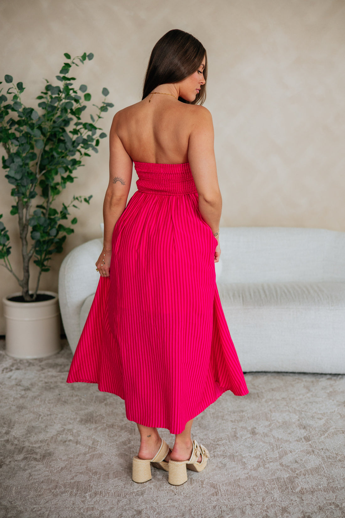 Tia Striped Dress - Fuchsia