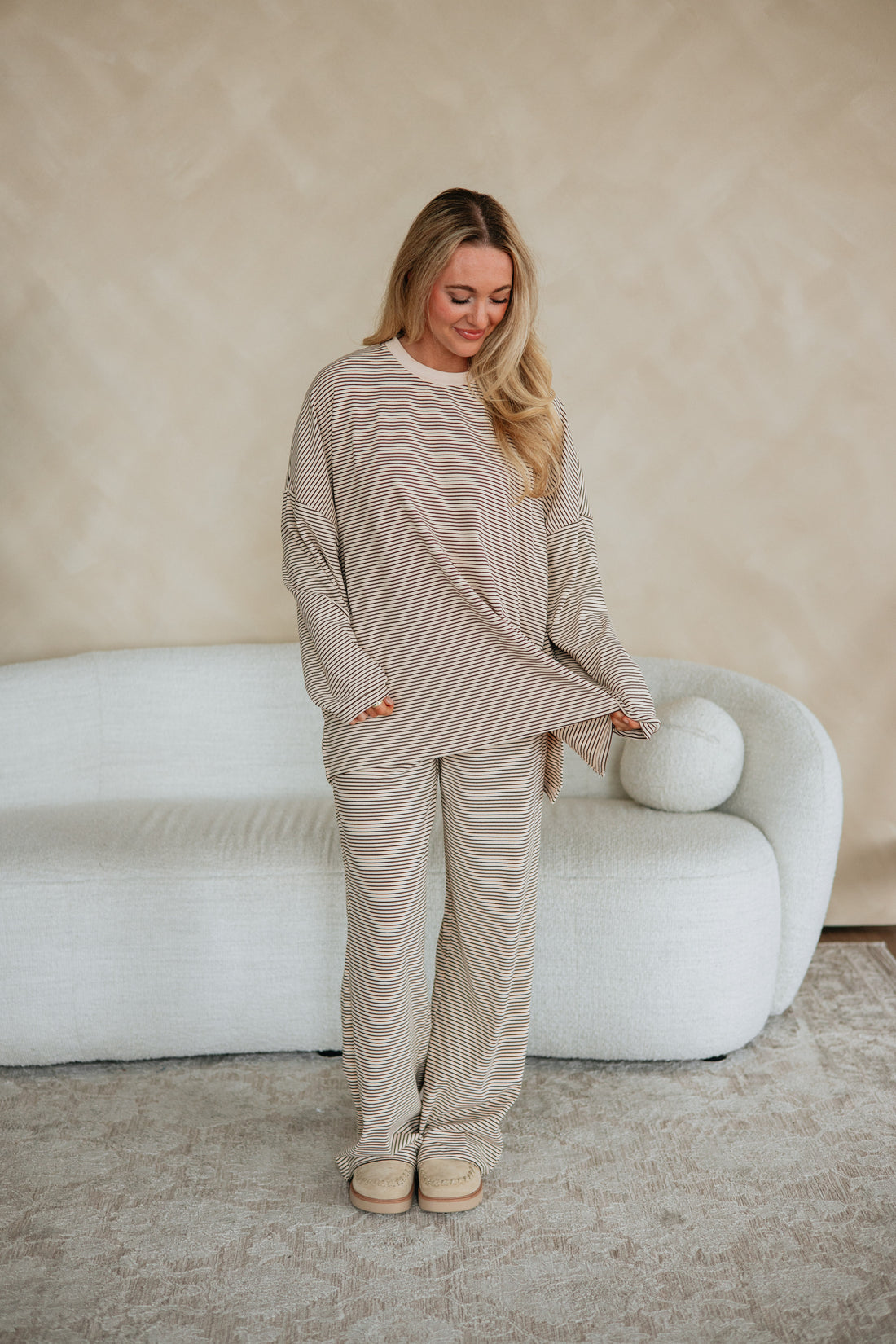 Cayla Striped Pants - Almond Mix
