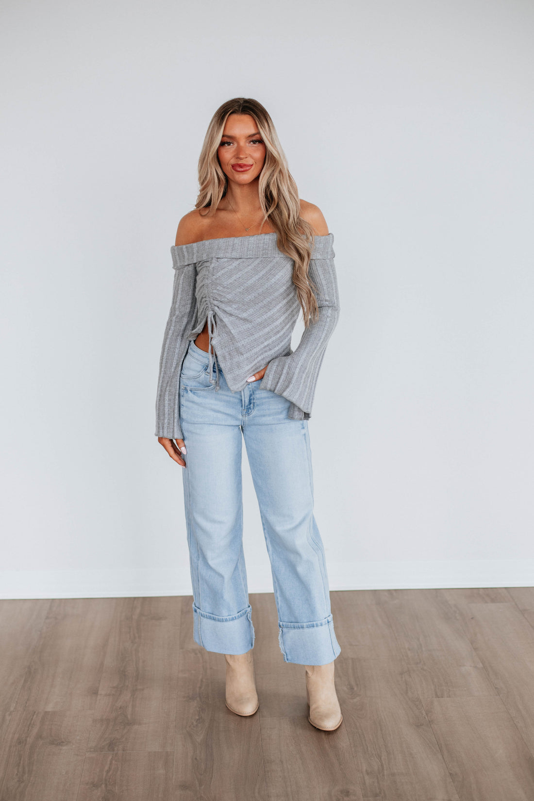 Kalinda Off The Shoulder Top - Heather Grey