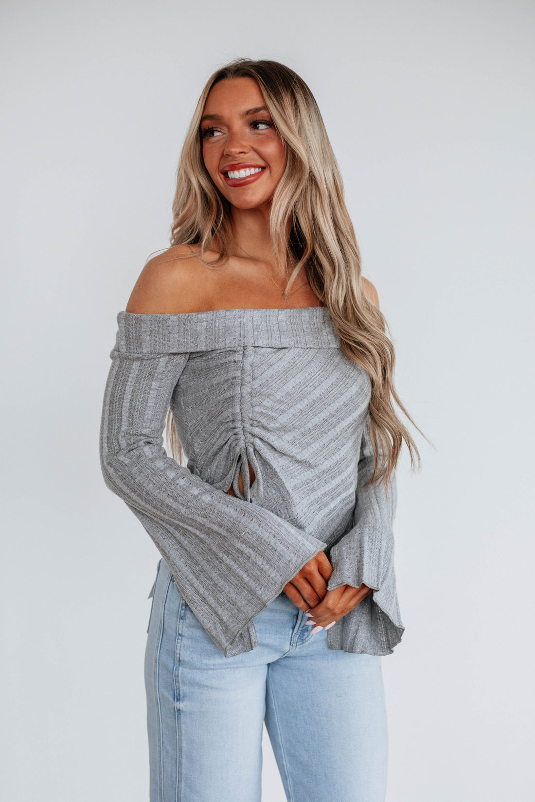 Kalinda Off The Shoulder Top - Heather Grey