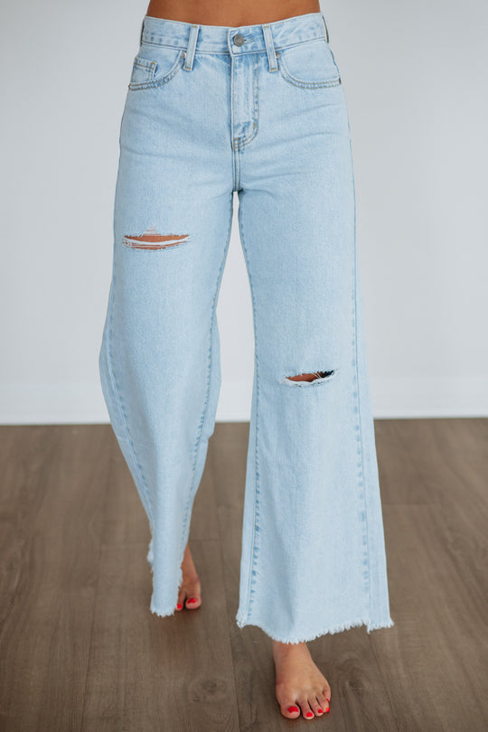Paige Wide Leg Jeans - Light Wash