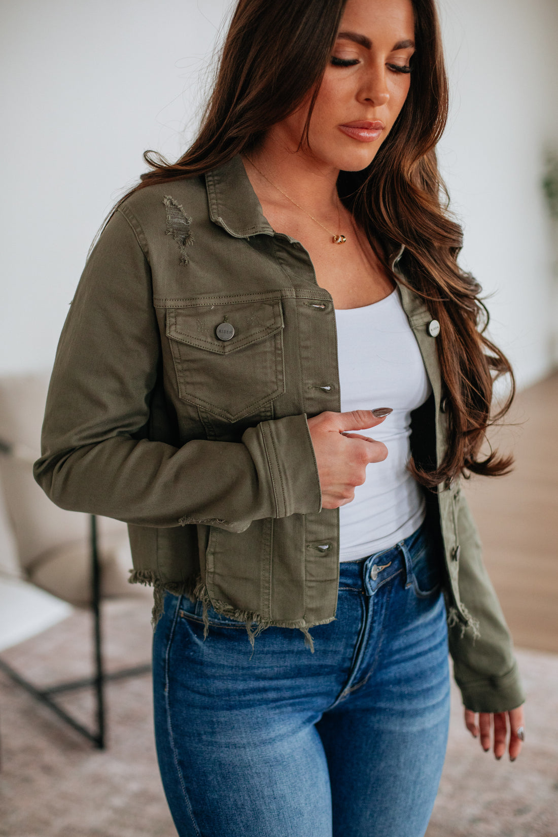 Gemma Risen Denim Jacket - Dark Olive