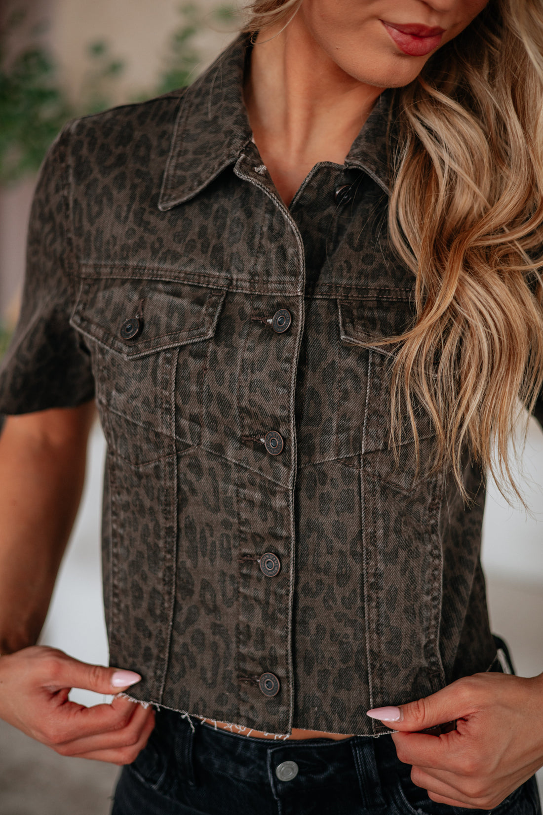 Abbey Hidden Denim Top - Dark Cheetah
