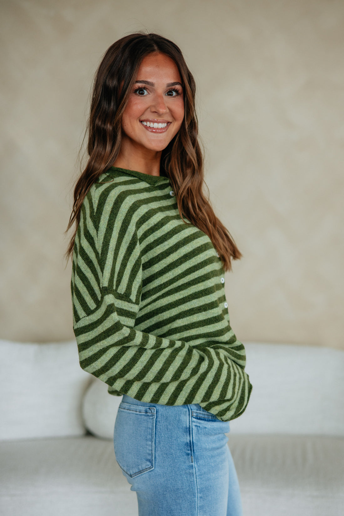 Brooke Striped Cardigan - Moss Mix