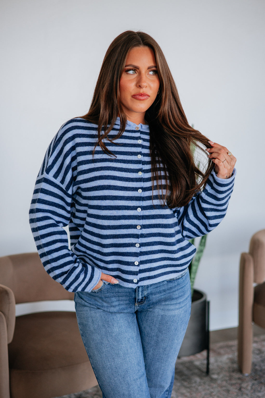 Brooke Striped Cardigan - Powder Blue Mix