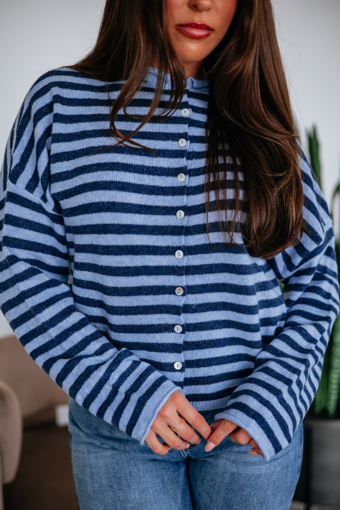 Brooke Striped Cardigan - Powder Blue Mix
