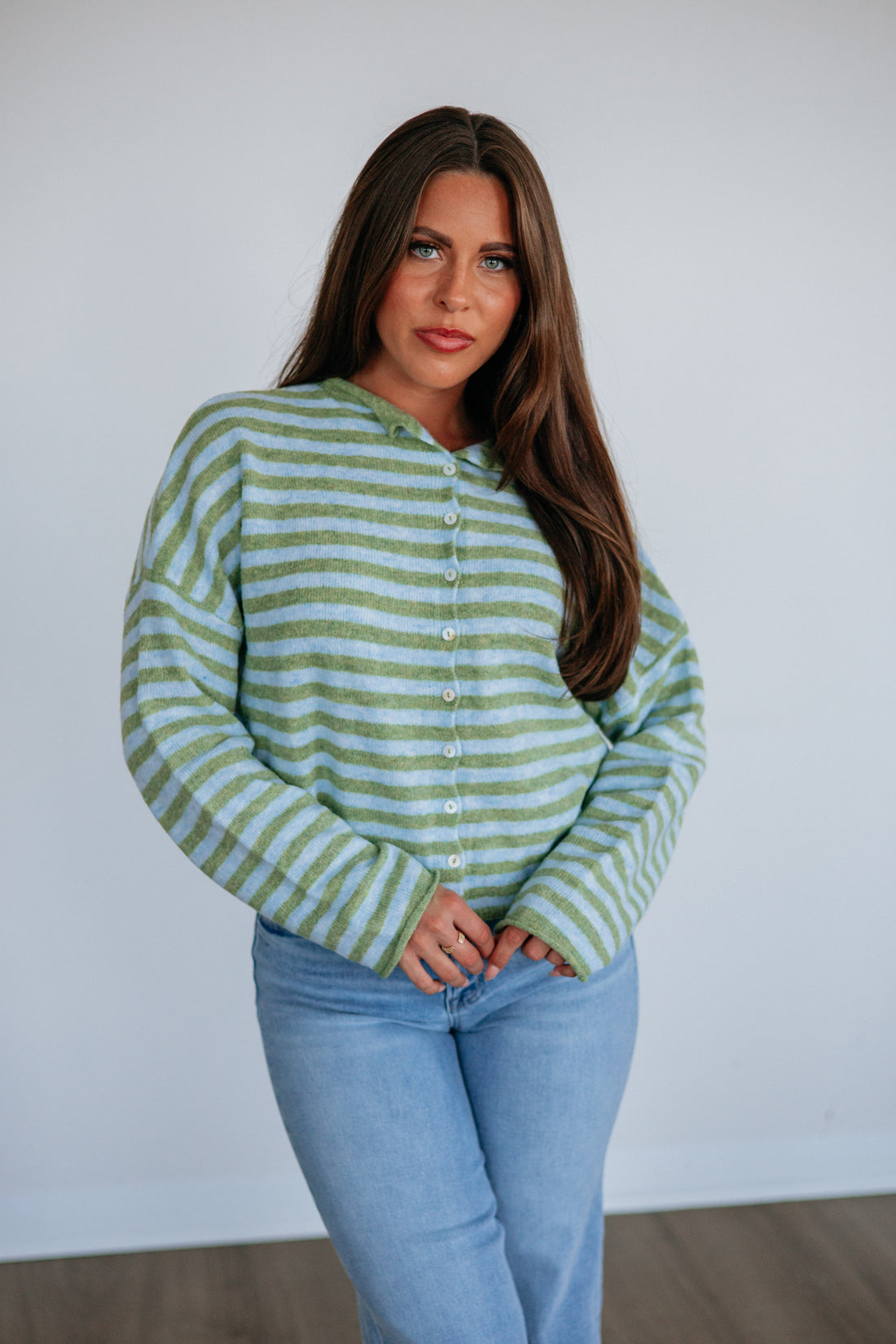Brooke Striped Cardigan - Matcha Mix