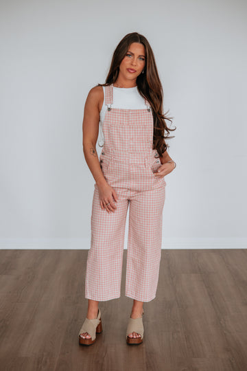 Haislee Gingham Overalls - Blush