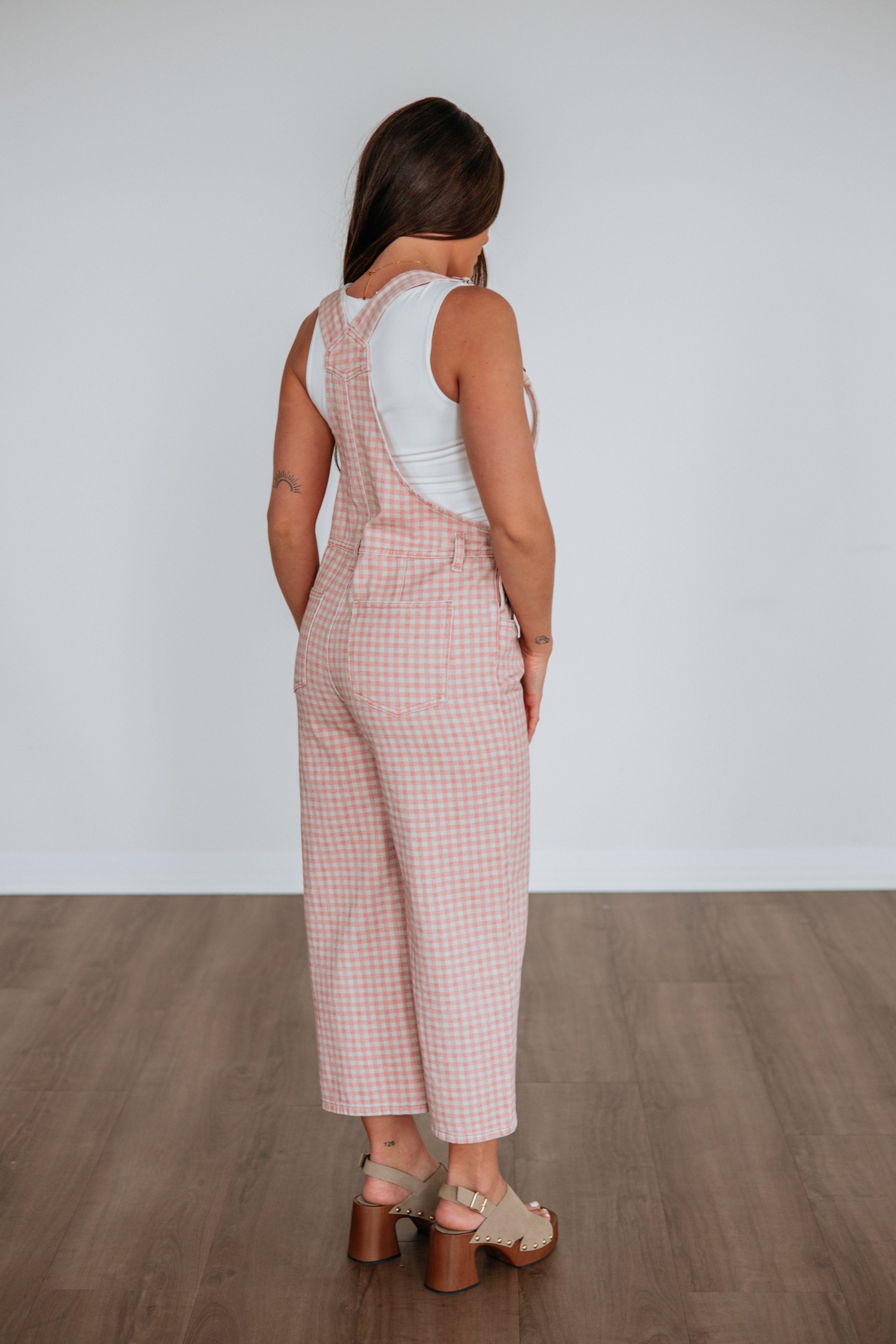 Haislee Gingham Overalls - Blush