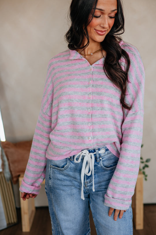 Brooke Striped Cardigan - Cotton Candy Mix
