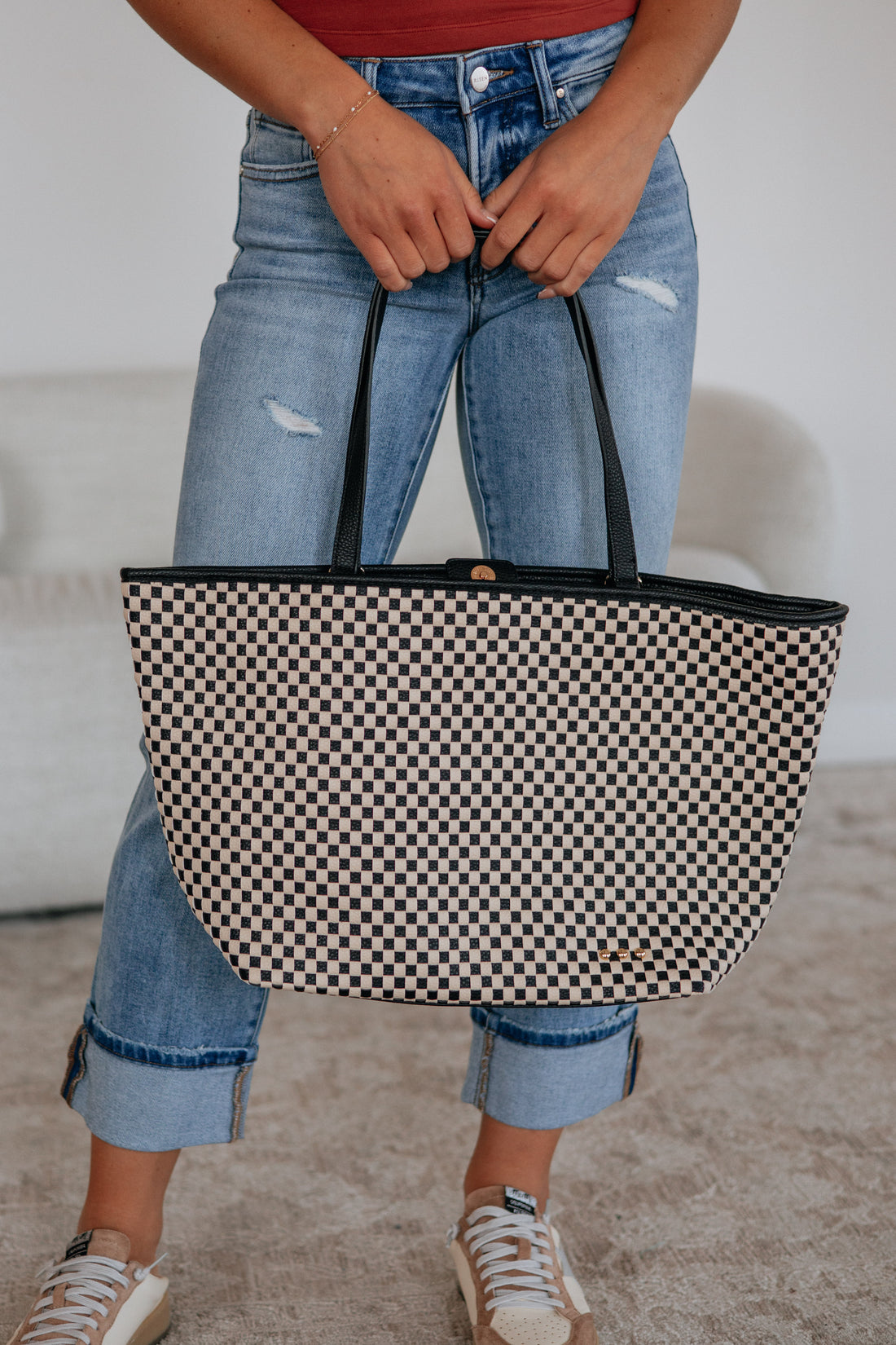 Keeley Checkered Tote Bag - Black