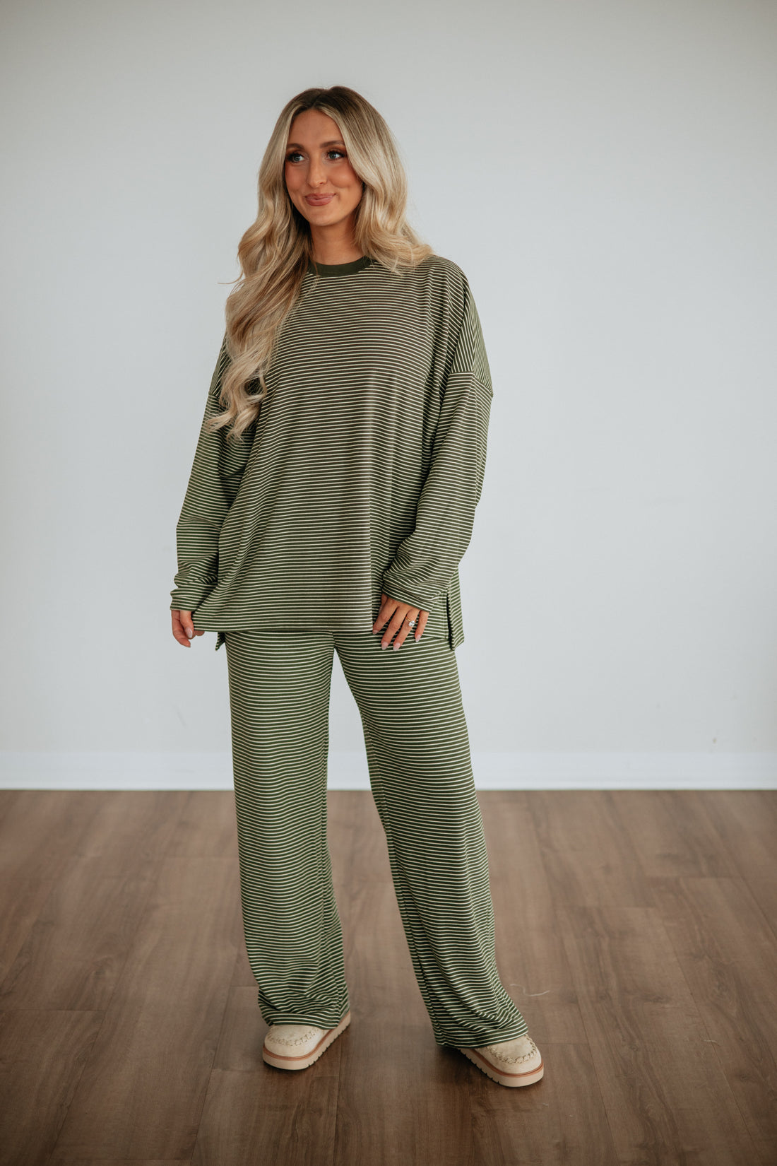 Cayla Striped Pants - Olive Mix