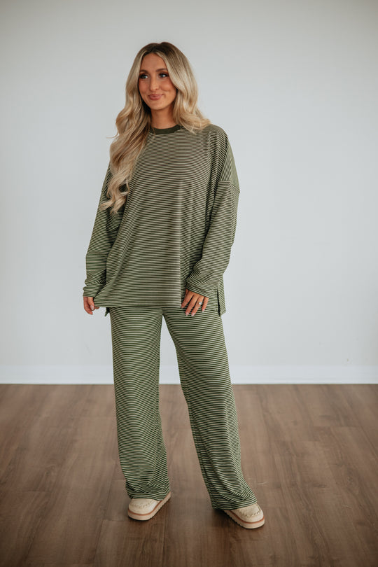 Cayla Striped Pants - Olive Mix