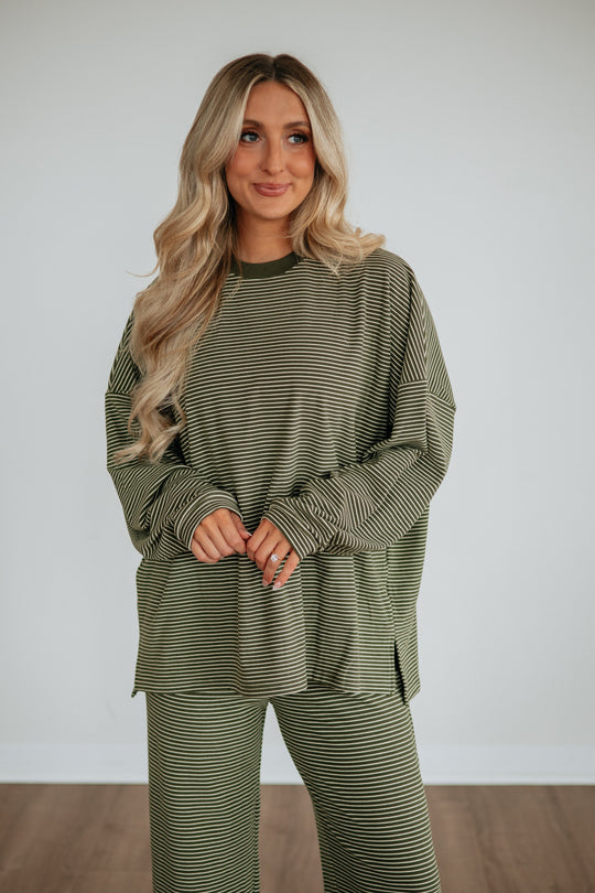 Cayla Striped Top - Olive Mix