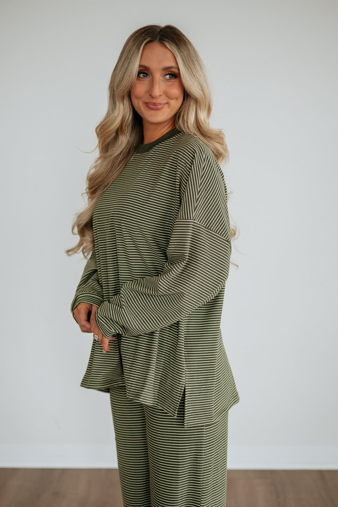 Cayla Striped Top - Olive Mix