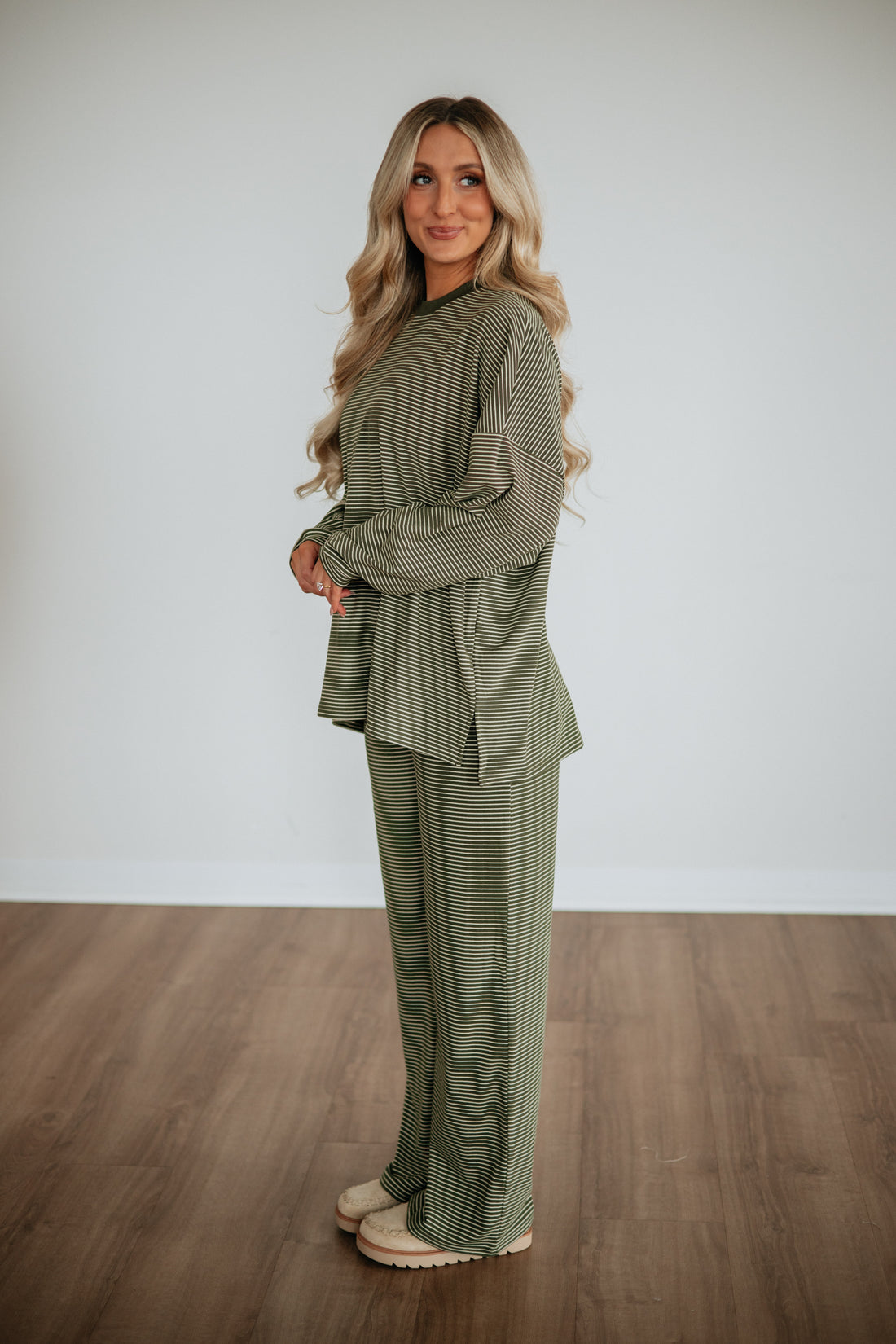 Cayla Striped Pants - Olive Mix