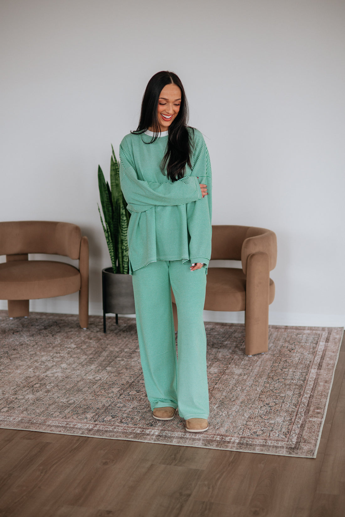 Cayla Striped Top - Kelly Green Mix