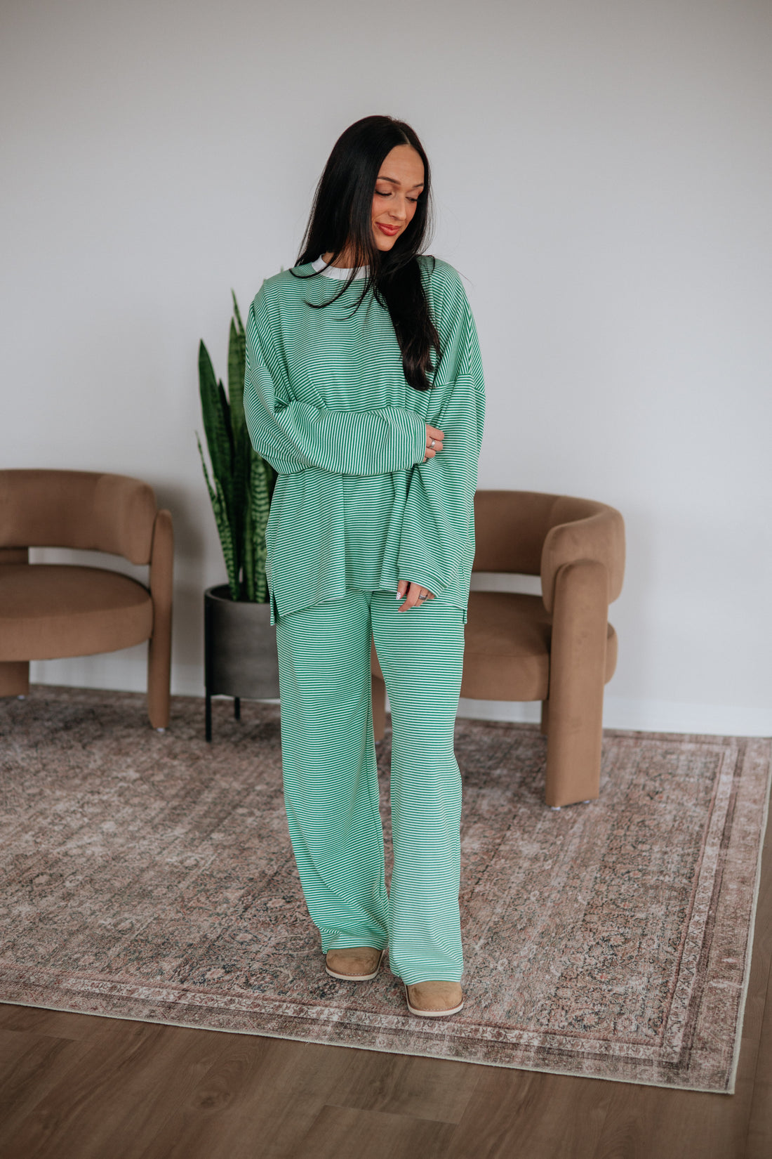 Cayla Striped Top - Kelly Green Mix
