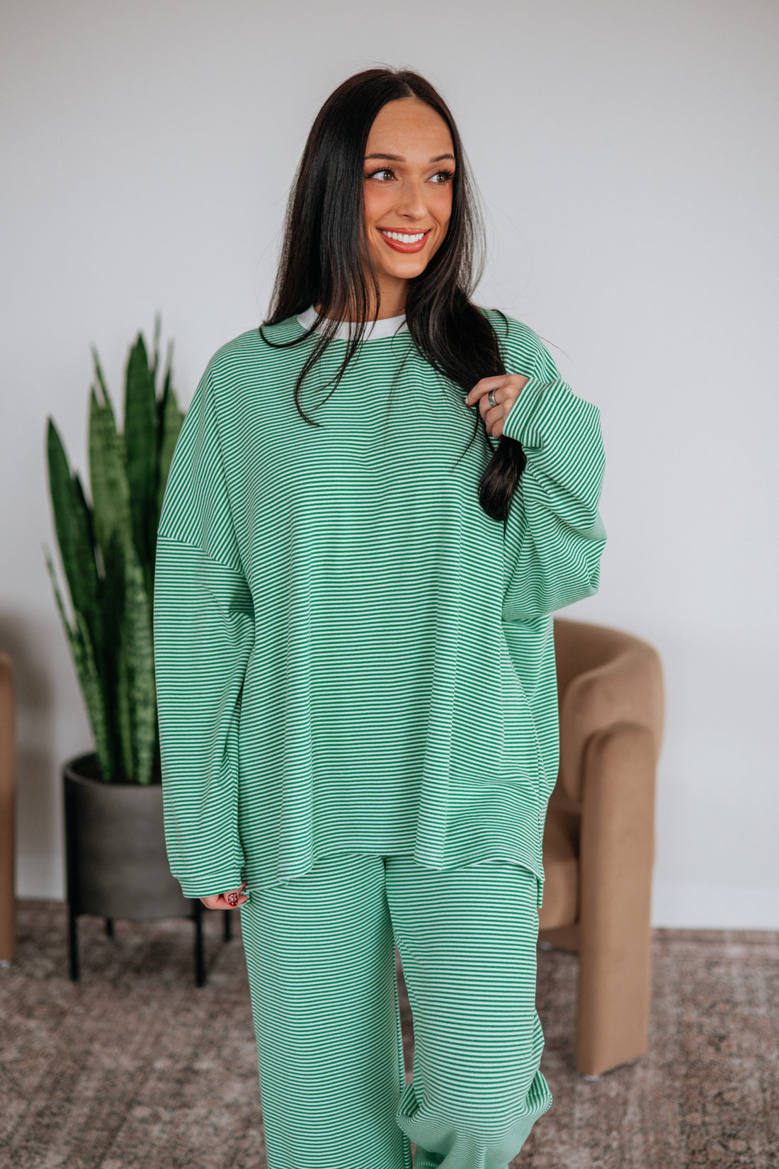 Cayla Striped Top - Kelly Green Mix