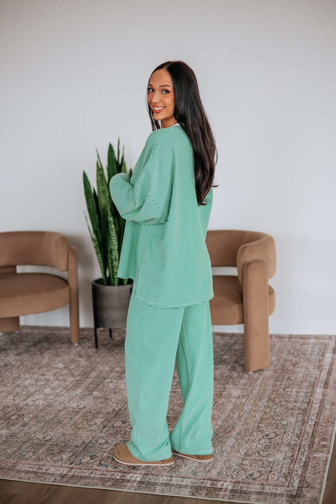 Cayla Striped Pants - Kelly Green Mix