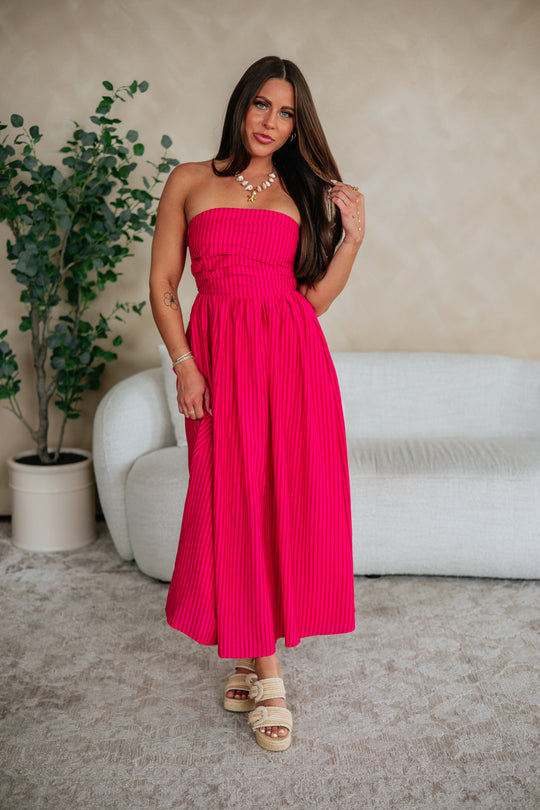 Tia Striped Dress - Fuchsia