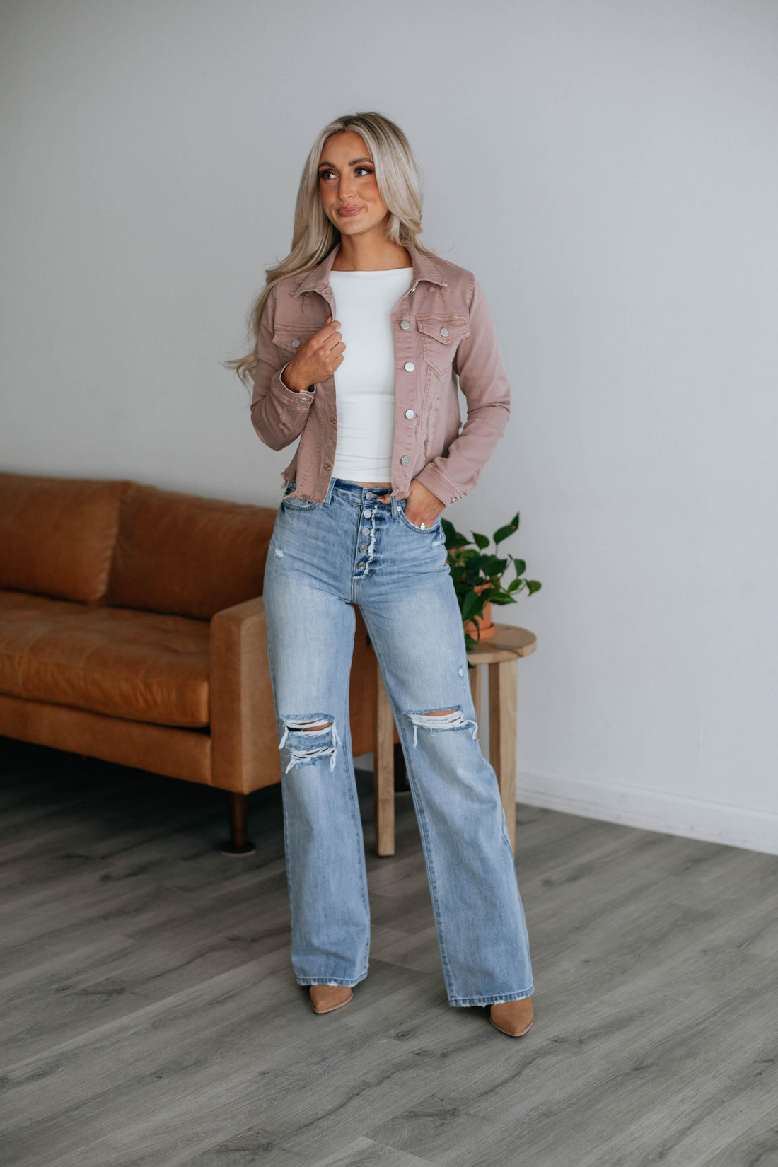 Gemma Risen Denim Jacket - Dusty Mauve