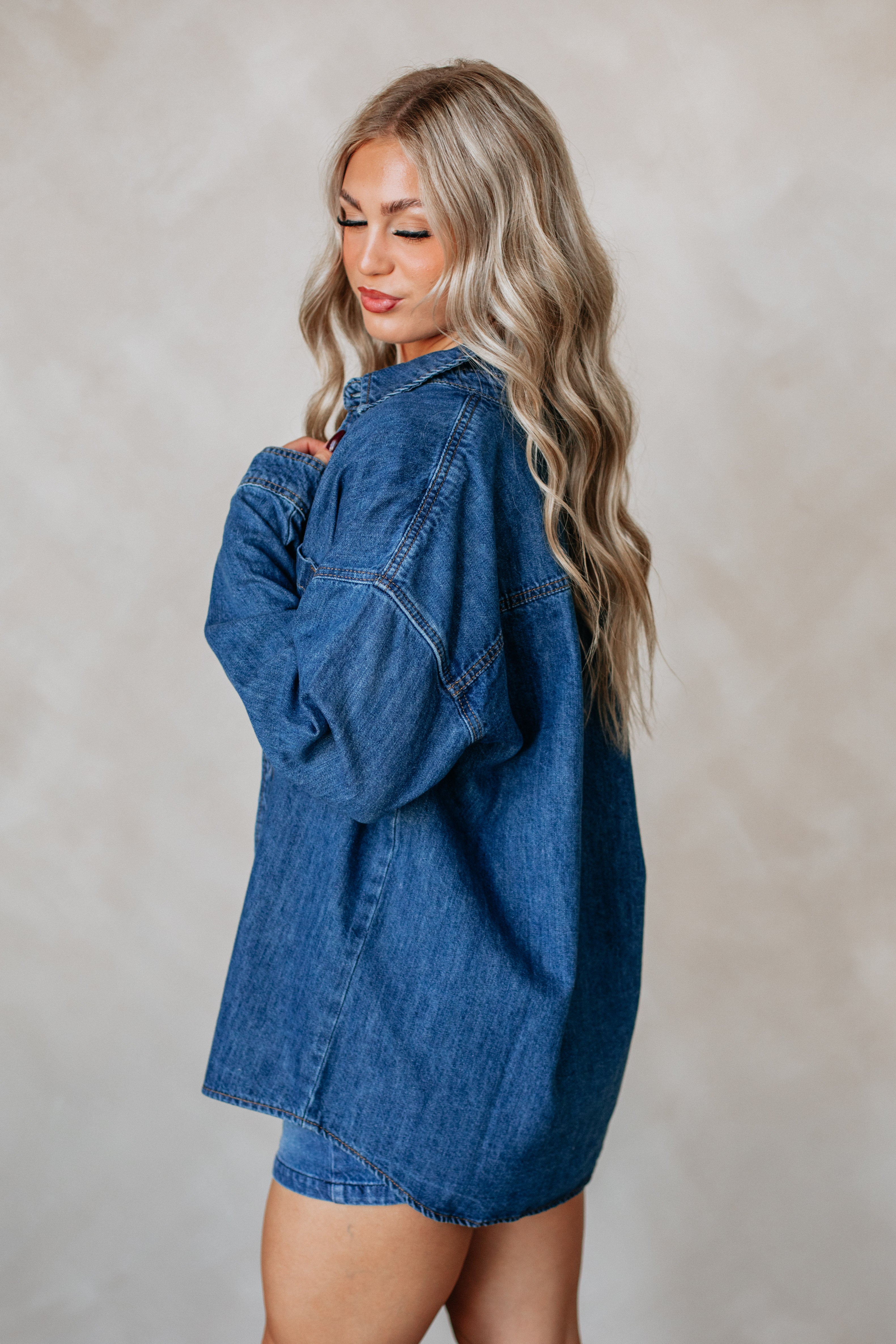 Jersie Denim Shacket - Medium Wash