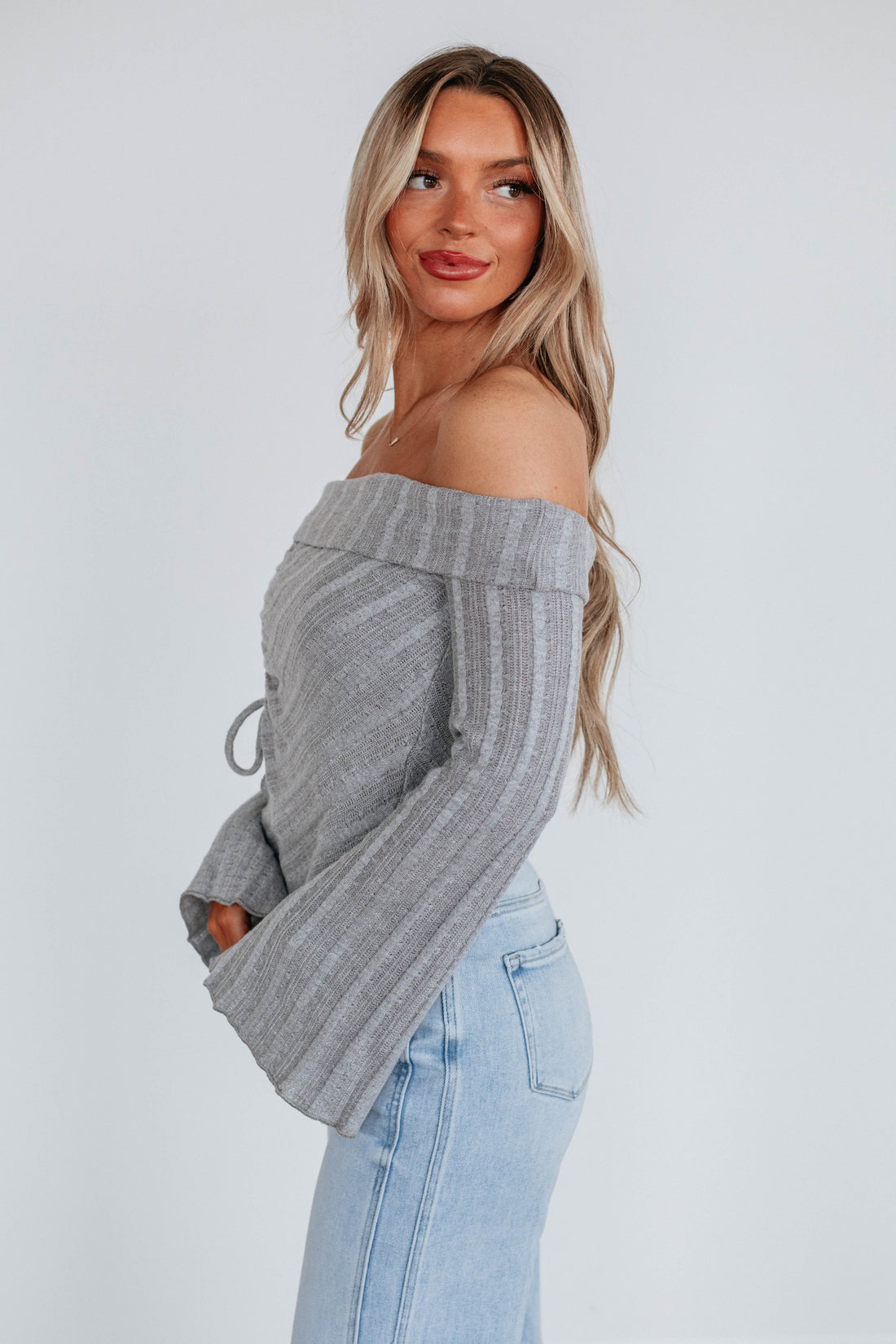 Kalinda Off The Shoulder Top - Heather Grey