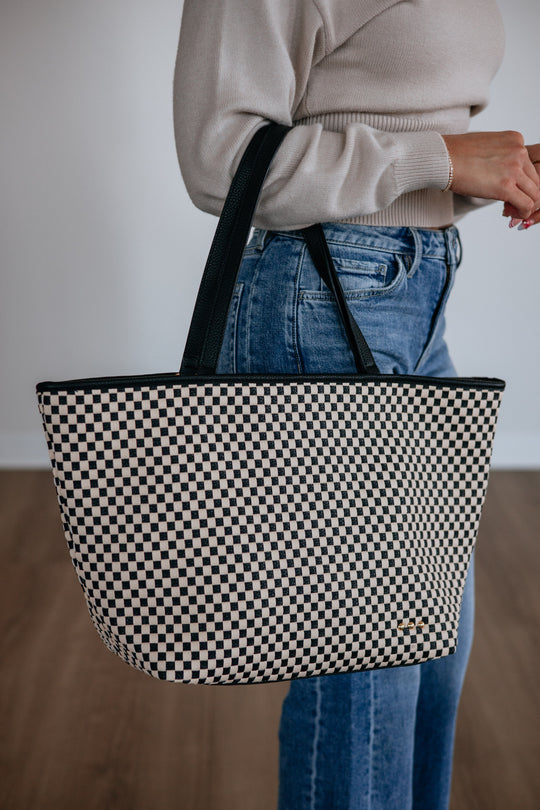 Keeley Checkered Tote Bag - Black