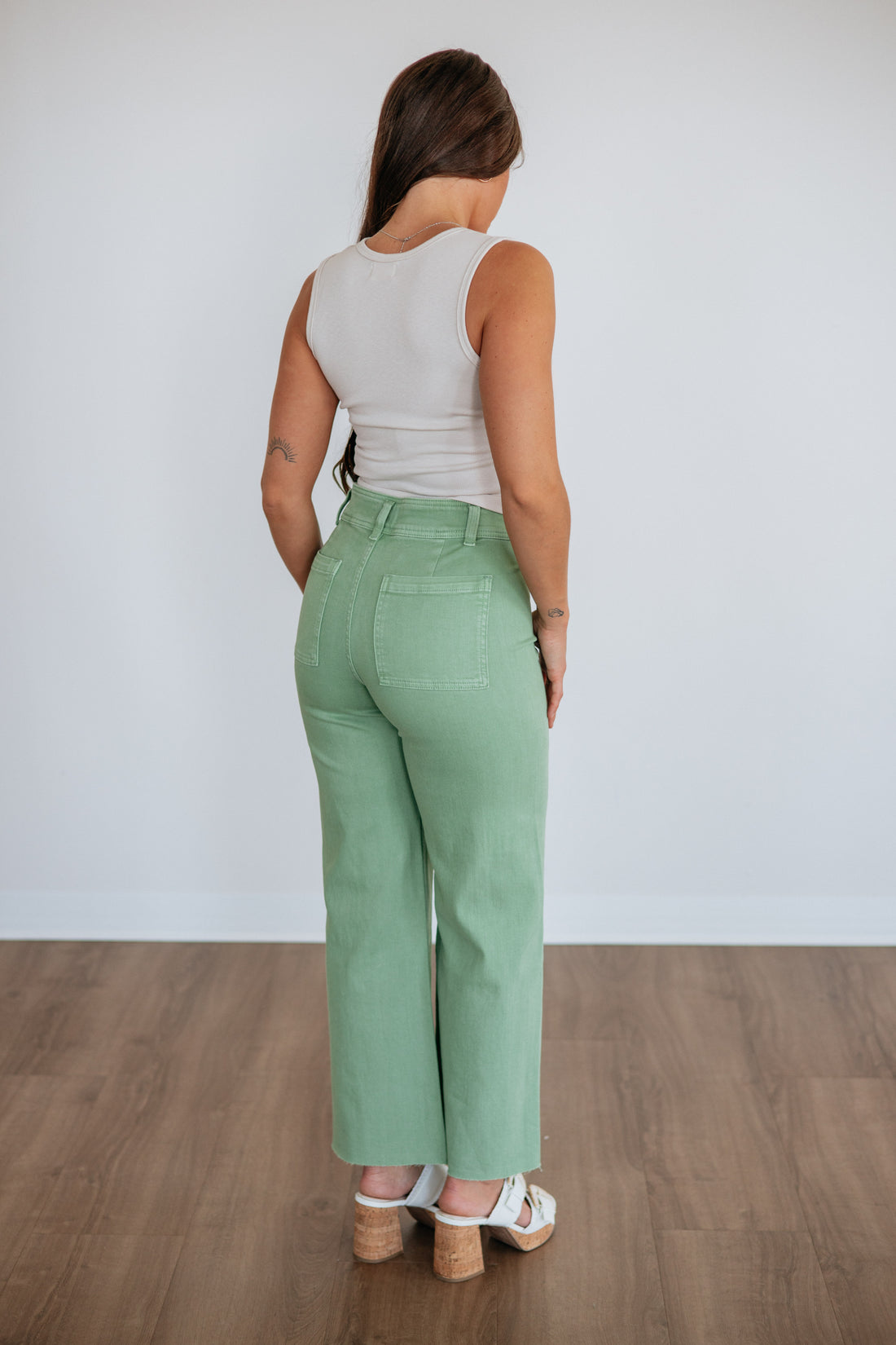 Linsley Wide Leg Pants - Matcha