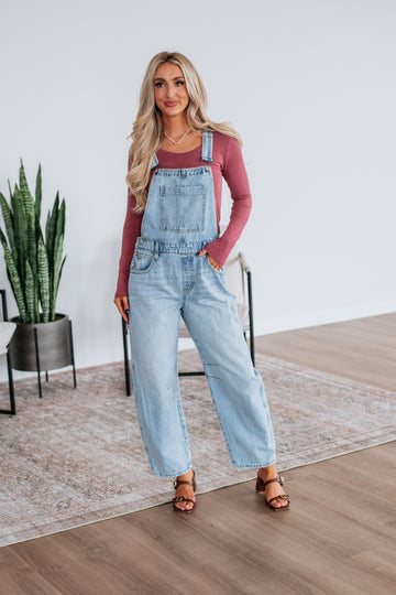 Dylan Hidden Denim Overalls - Light Wash