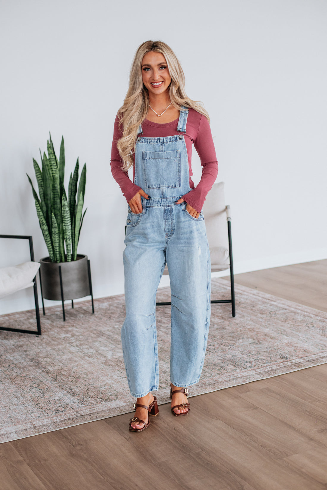 Dylan Hidden Denim Overalls - Light Wash