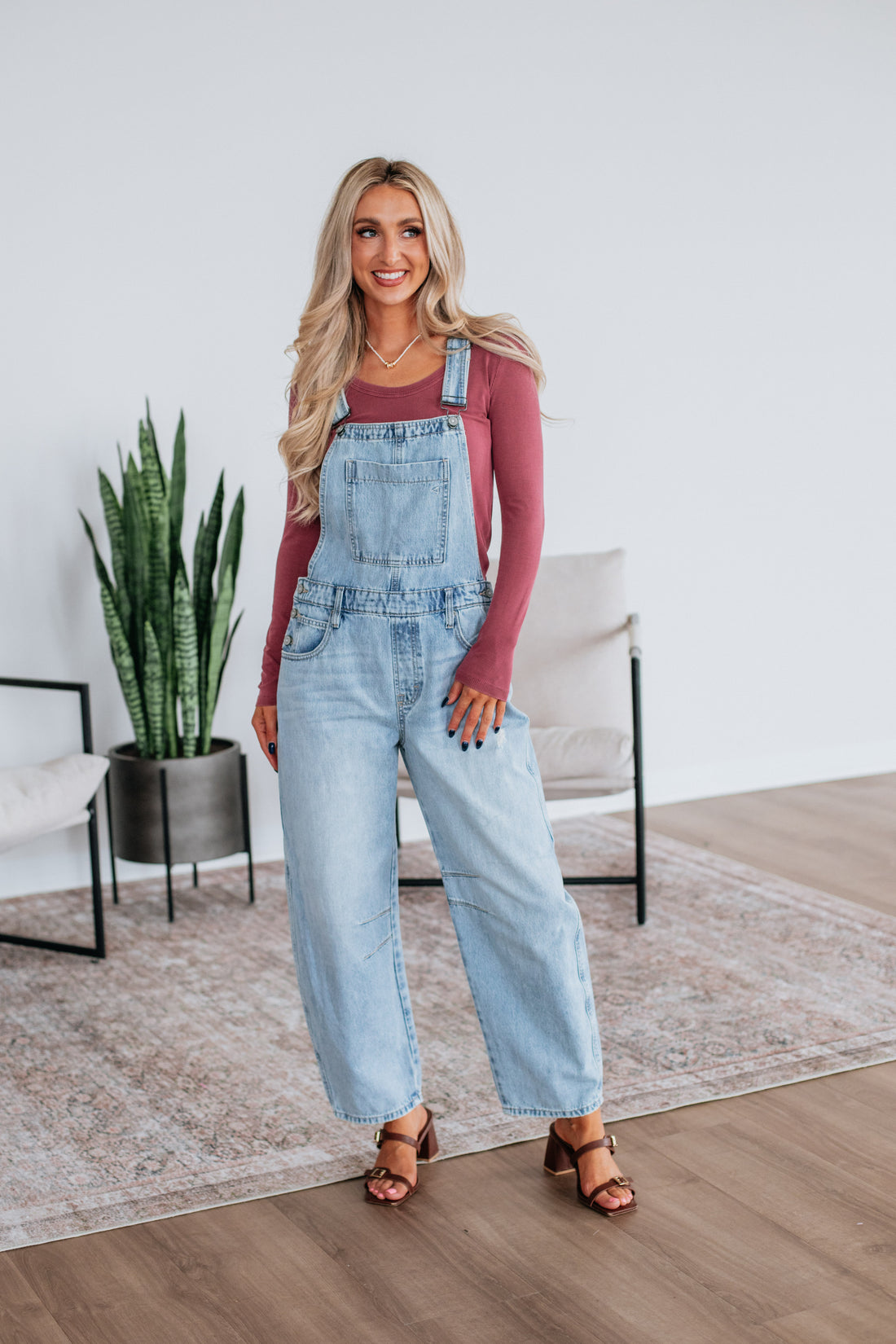 Dylan Hidden Denim Overalls - Light Wash