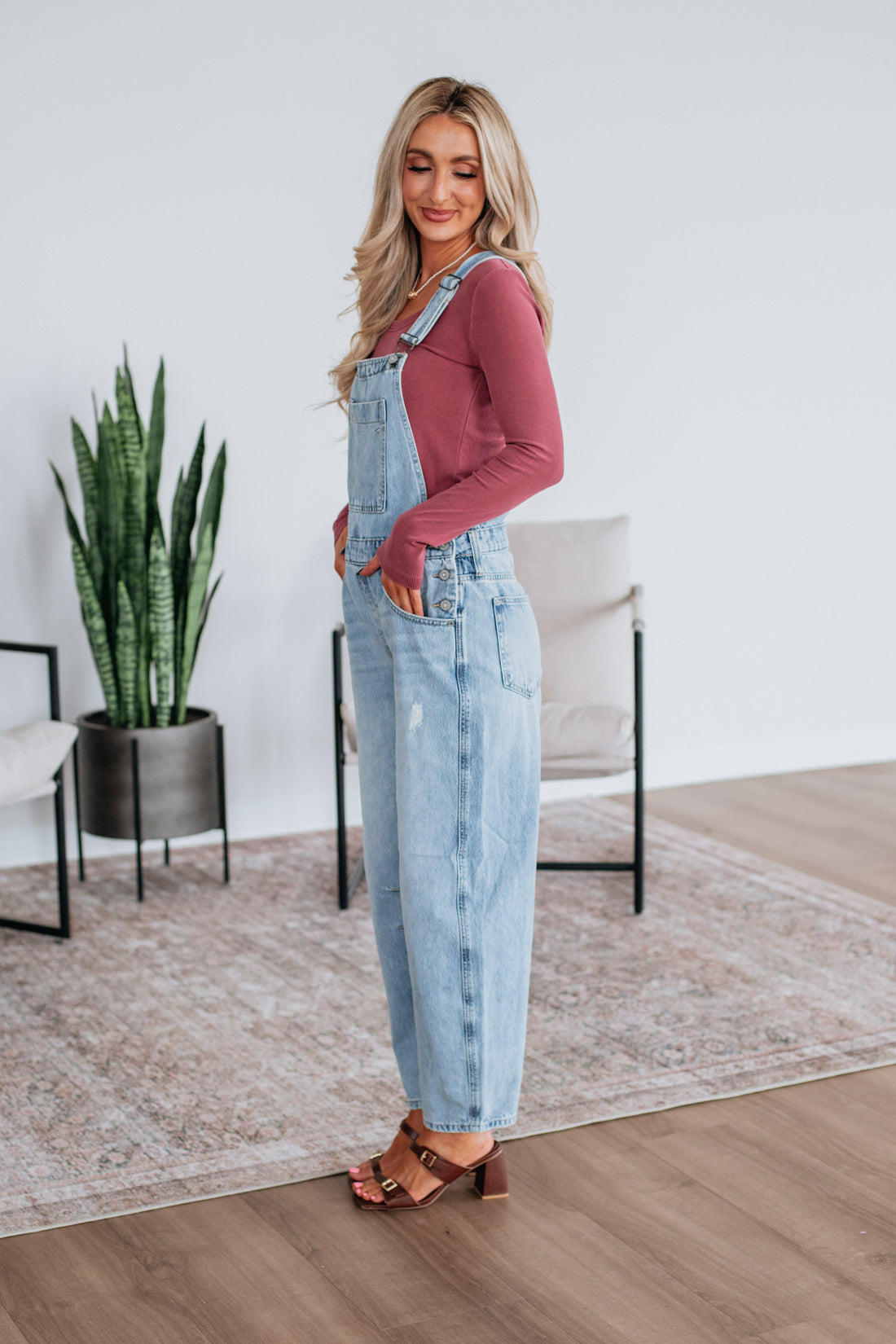 Dylan Hidden Denim Overalls - Light Wash