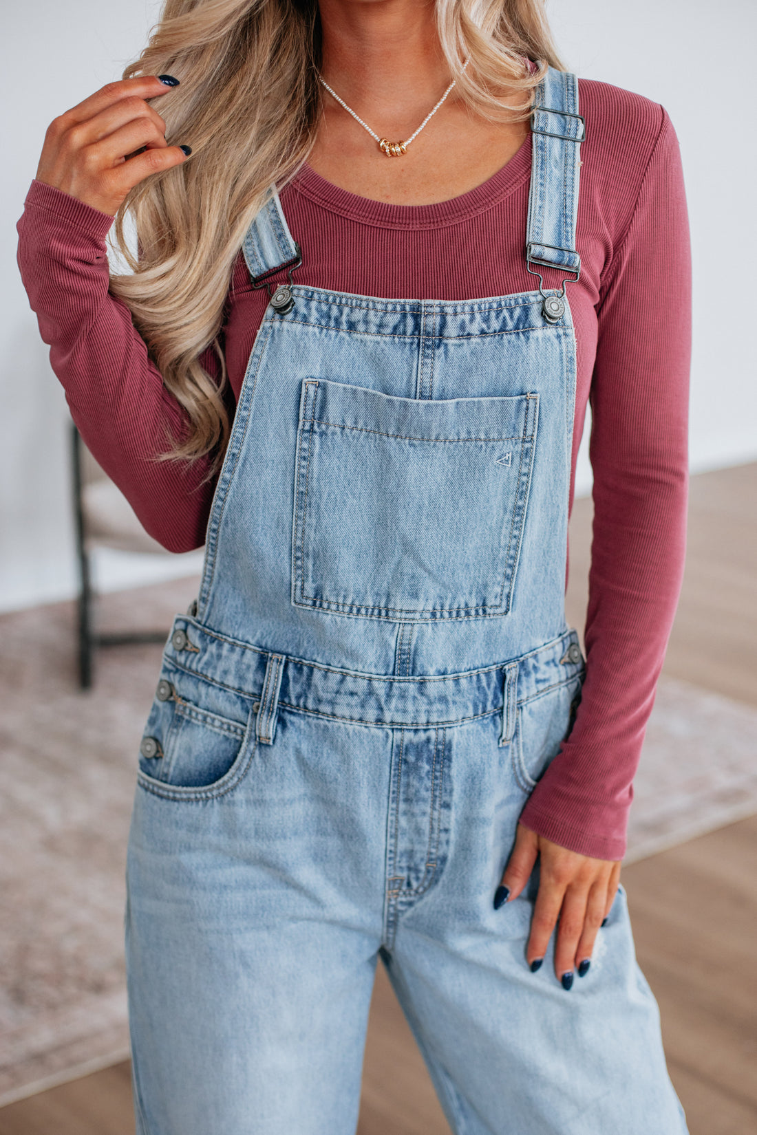 Dylan Hidden Denim Overalls - Light Wash