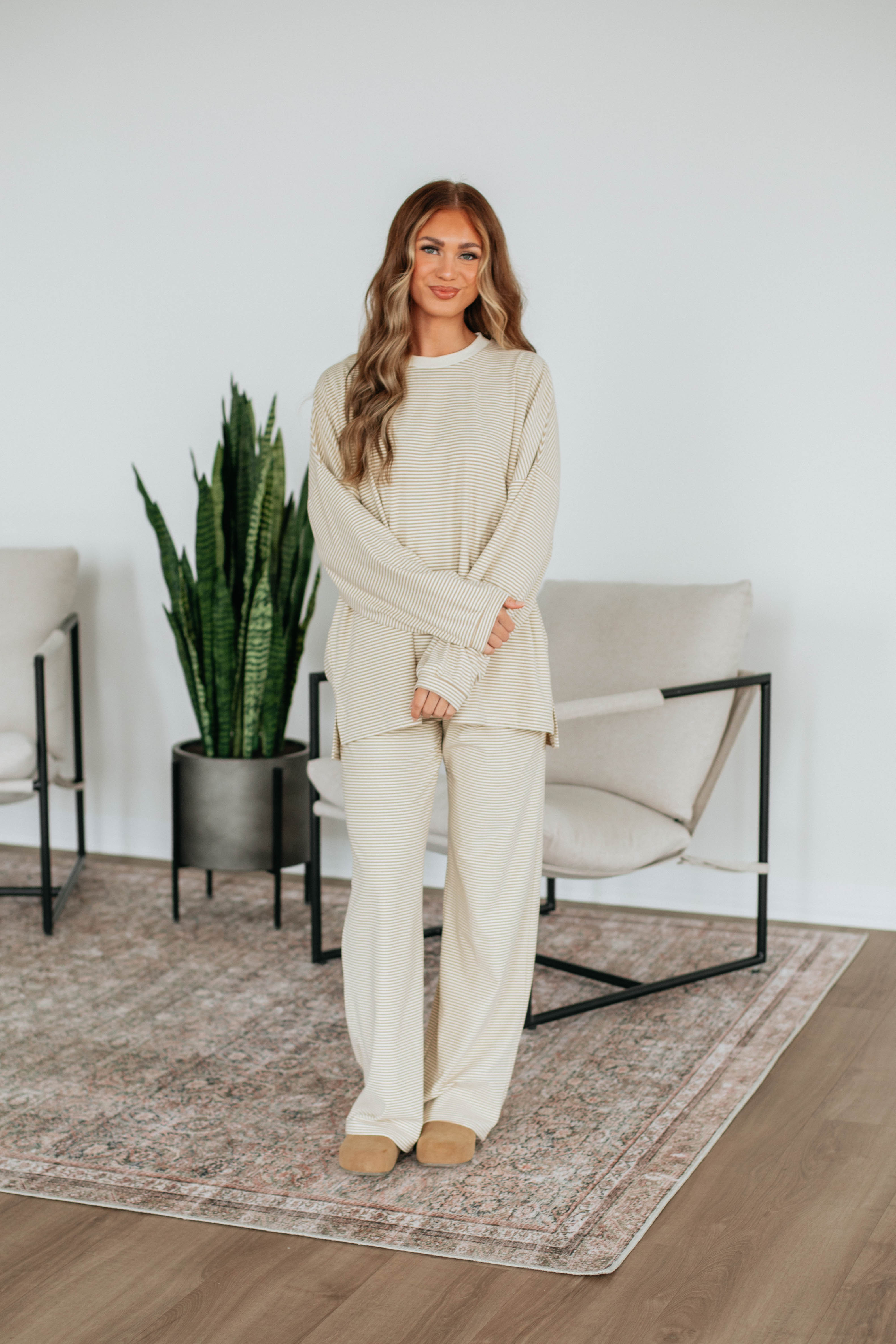 Cayla Striped Pants - Beige Mix