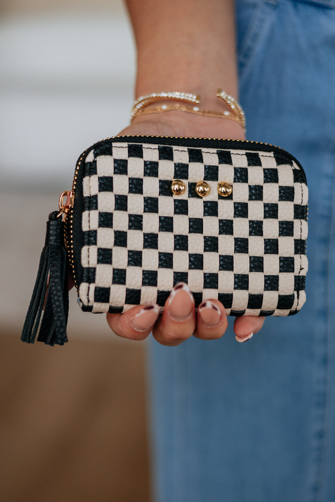 Never On Schedule Checkered Wallet - Black