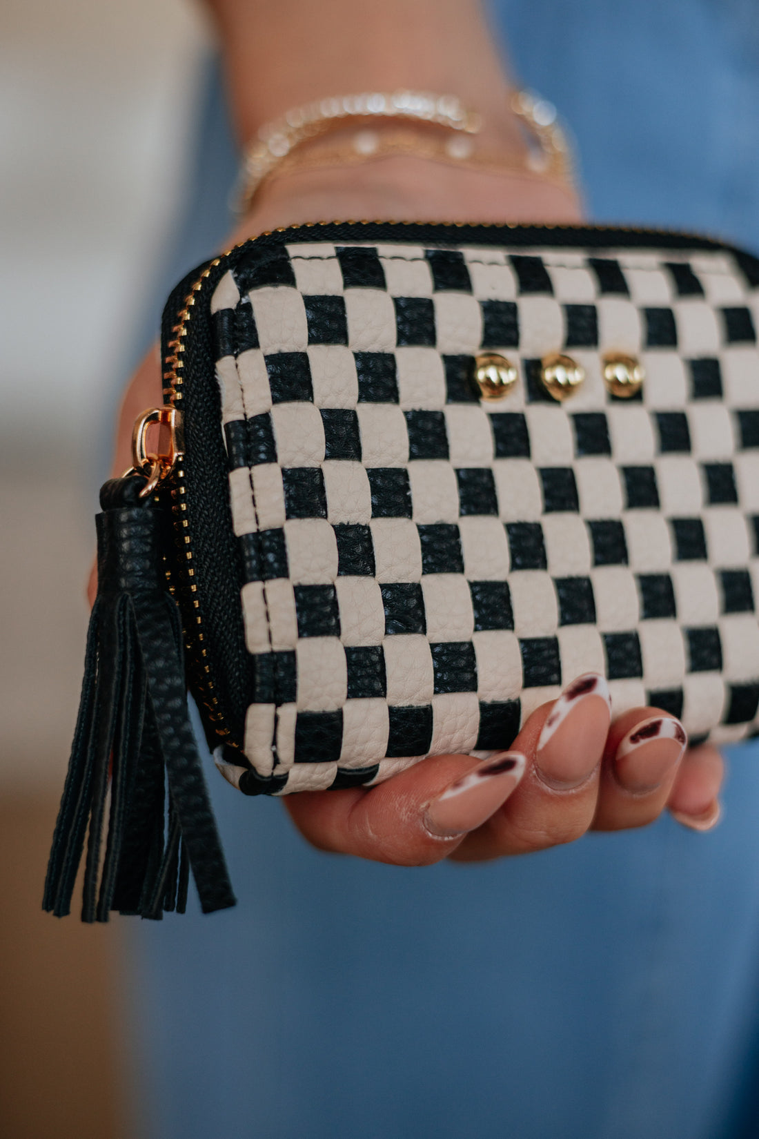 Never On Schedule Checkered Wallet - Black