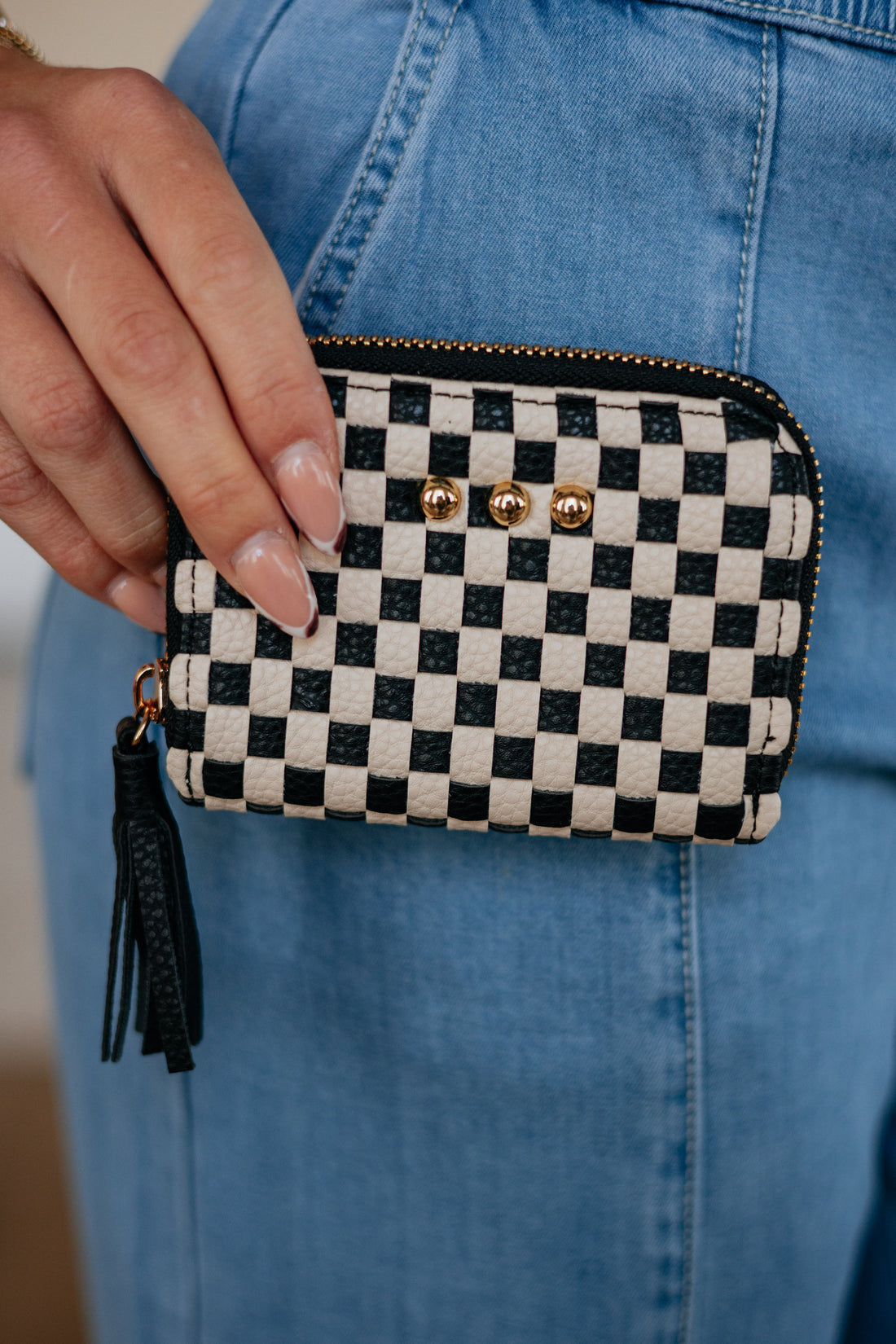 Never On Schedule Checkered Wallet - Black