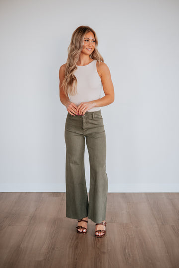 Linsley Wide Leg Pants - Olive