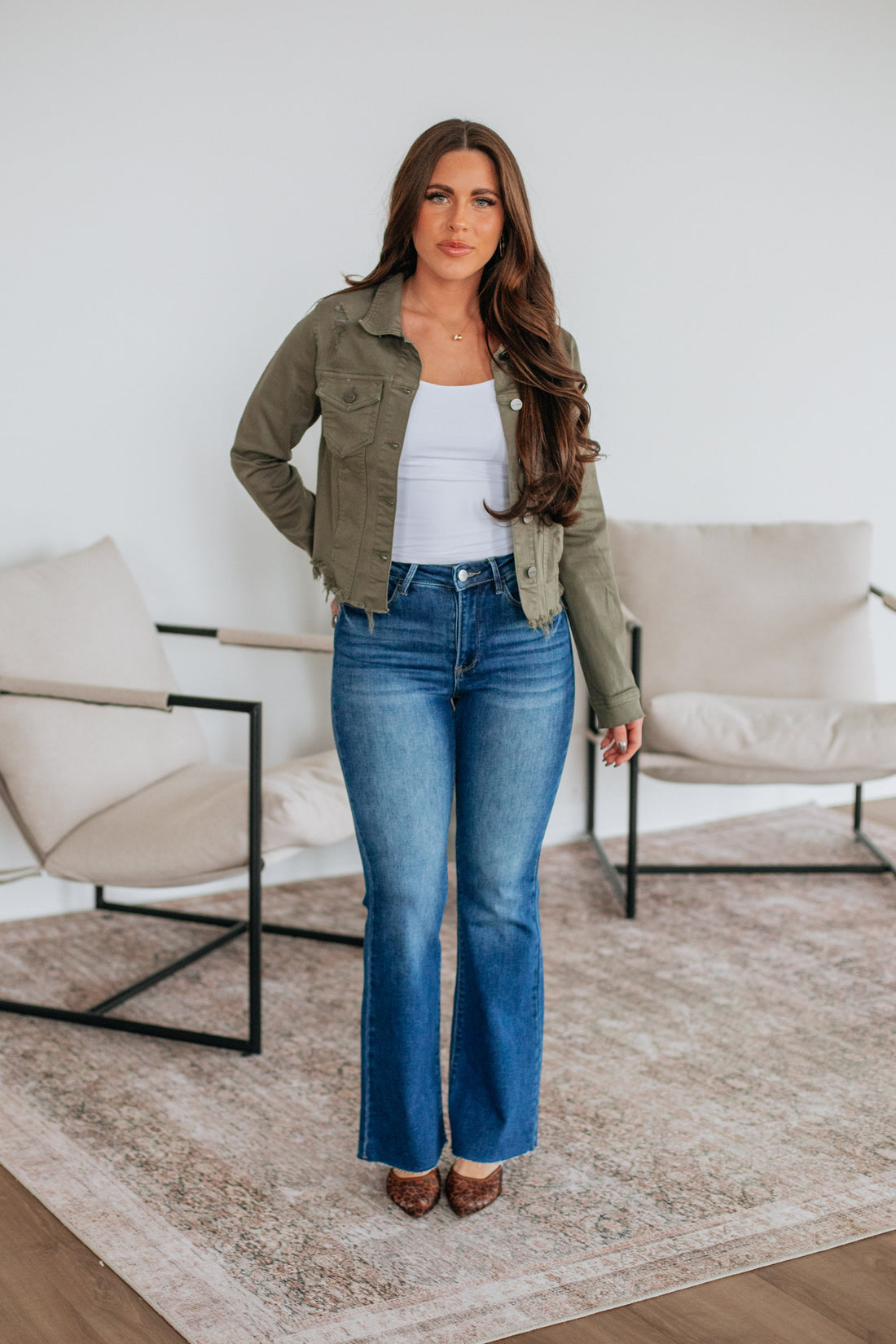 Gemma Risen Denim Jacket - Dark Olive
