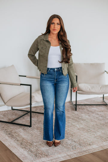 Gemma Risen Denim Jacket - Dark Olive