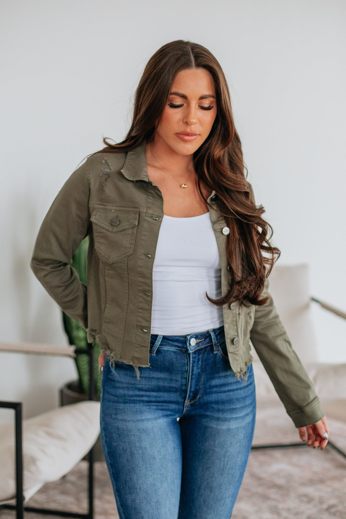 Gemma Risen Denim Jacket - Dark Olive
