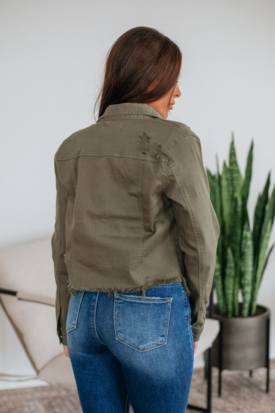 Gemma Risen Denim Jacket - Dark Olive