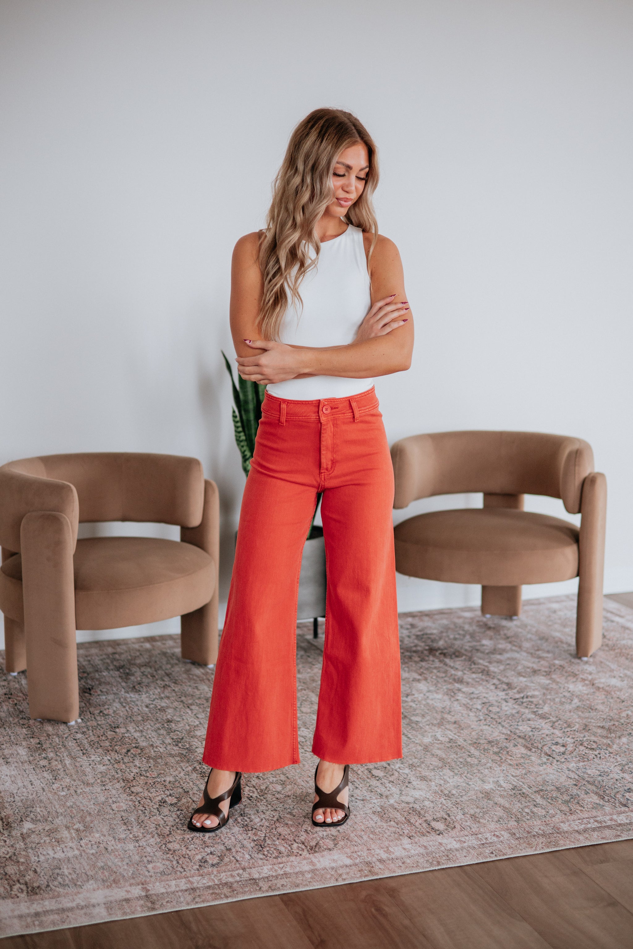 Linsley Wide Leg Pants - Burnt Orange