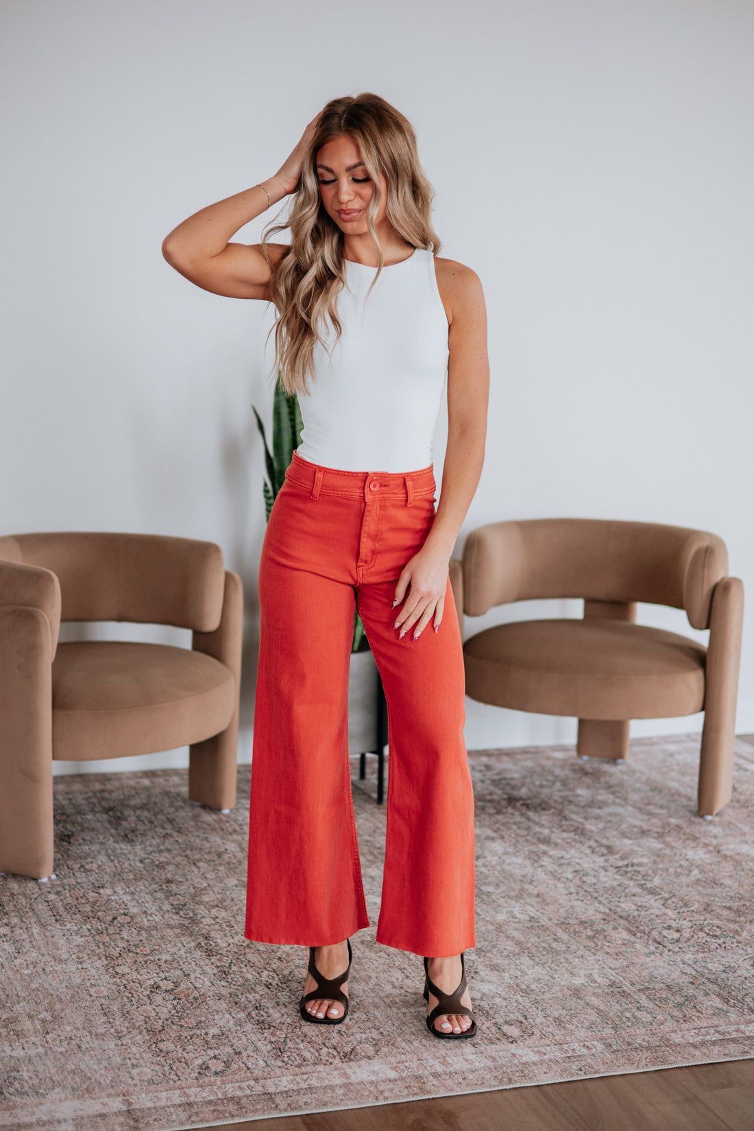 Linsley Wide Leg Pants - Burnt Orange