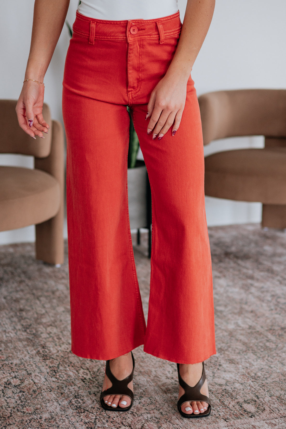 Linsley Wide Leg Pants - Burnt Orange